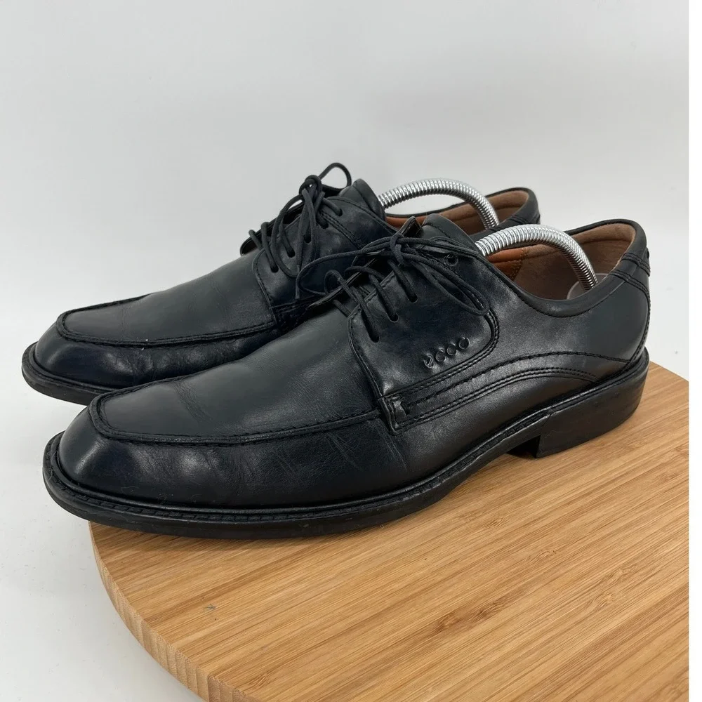 ECCO Mens Black Leather Square Toe Lace‎ Up Dress Shoes Comfort Size US 11  44